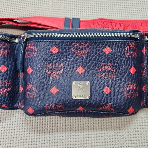 MCM Fursten Visetos Belt Bag Navy Red Coated Canvas Waist Pack MUL9AJV62VS001 - Picture 15 of 16